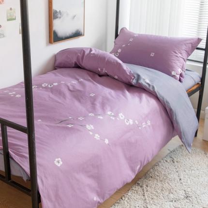 91家纺网 家纺一手货源 找家纺 星期三 2022年6月铂金全棉13372学生宿舍上下铺三件套（加老板微信有会员价） 梅花-紫
