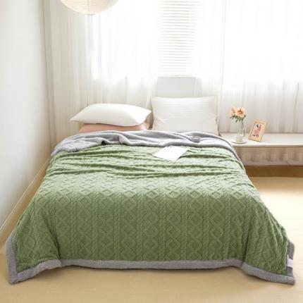 91家纺网 家纺一手货源 找家纺 羋多 2023年新款AB版提花塔芙绒羊羔绒毯子舒棉绒毛毯 茶绿-灰