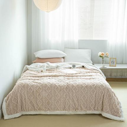 91家纺网 家纺一手货源 找家纺 羋多 2023年新款AB版提花塔芙绒羊羔绒毯子舒棉绒毛毯 卡其-白