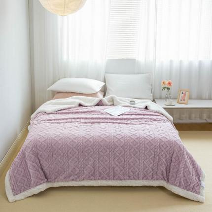 91家纺网 家纺一手货源 找家纺 羋多 2023年新款AB版提花塔芙绒羊羔绒毯子舒棉绒毛毯 优雅紫-白