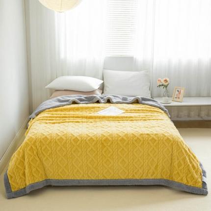 羋多 2023年新款AB版提花塔芙绒羊羔绒毯子舒棉绒毛毯 姜黄-灰