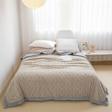 羋多 2023年新款AB版提花塔芙绒羊羔绒毯子舒棉绒毛毯 卡其-灰