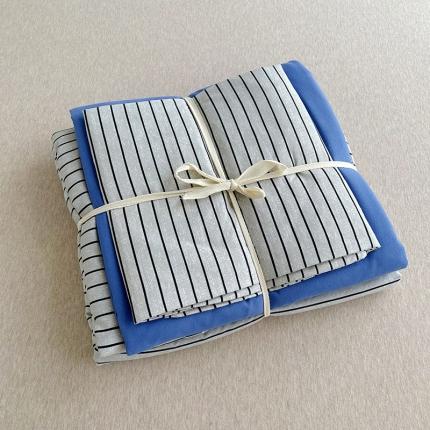 91家纺网 家纺一手货源 找家纺 总105克加厚水洗棉日式无印风格子条纹四件套纯色被套床单床笠三件套