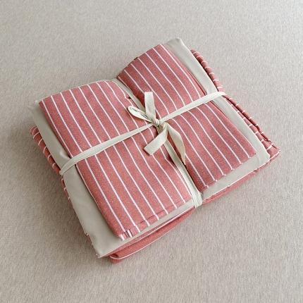 91家纺网 家纺一手货源 找家纺 总105克加厚水洗棉日式无印风格子条纹四件套纯色被套床单床笠三件套