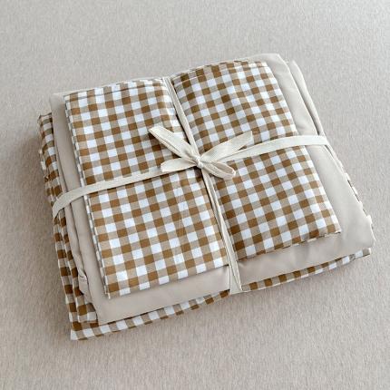 91家纺网 家纺一手货源 找家纺 总105克加厚水洗棉日式无印风格子条纹四件套纯色被套床单床笠三件套