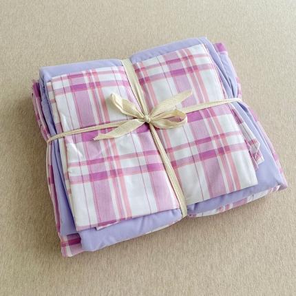 91家纺网 家纺一手货源 找家纺 总105克加厚水洗棉日式无印风格子条纹四件套纯色被套床单床笠三件套