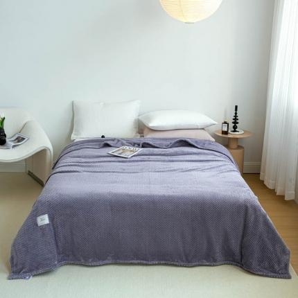 羋多 2023年新款菠萝格提花毯子法莱绒云貂绒贴布毛毯 藕紫