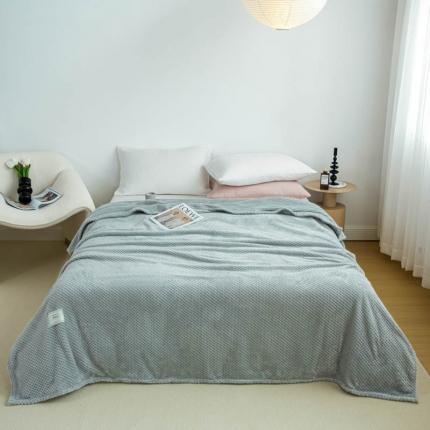 羋多 2023年新款菠萝格提花毯子法莱绒云貂绒贴布毛毯 浅灰