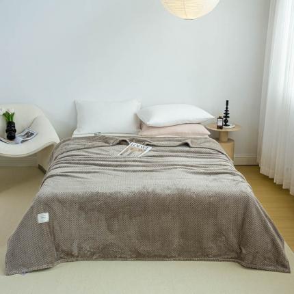 羋多 2023年新款菠萝格提花毯子法莱绒云貂绒贴布毛毯 浅咖啡