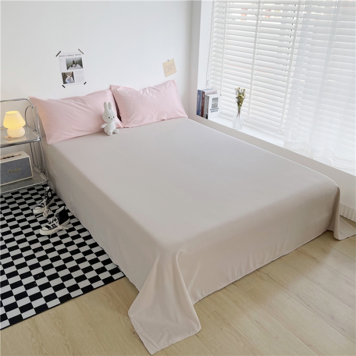 91家纺网 家纺一手货源 找家纺 曼璐家纺 105克加厚水洗棉日系无印风纯色被套床单床笠三件套粉卡其