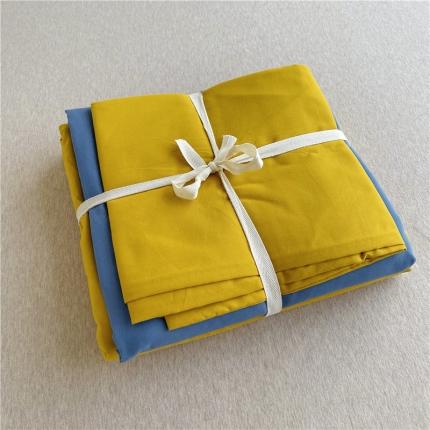 曼璐家纺 105克加厚水洗棉日系无印风纯色被套床单床笠三件套姜黄兰