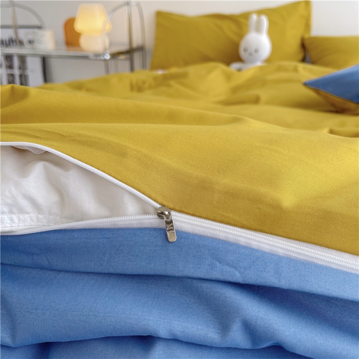 91家纺网 家纺一手货源 找家纺 曼璐家纺 105克加厚水洗棉日系无印风纯色被套床单床笠三件套姜黄兰