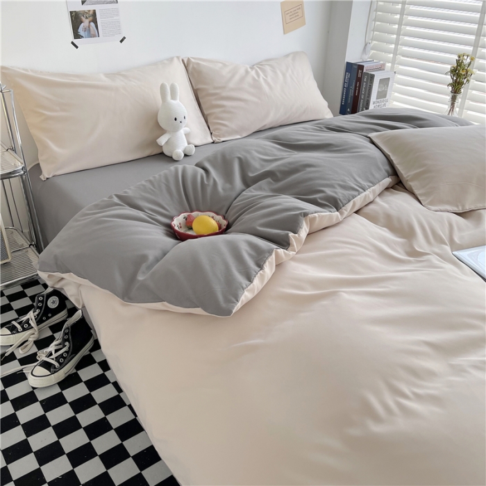 91家纺网 家纺一手货源 找家纺 曼璐家纺 105克加厚水洗棉日系无印风纯色被套床单床笠三件套卡其灰