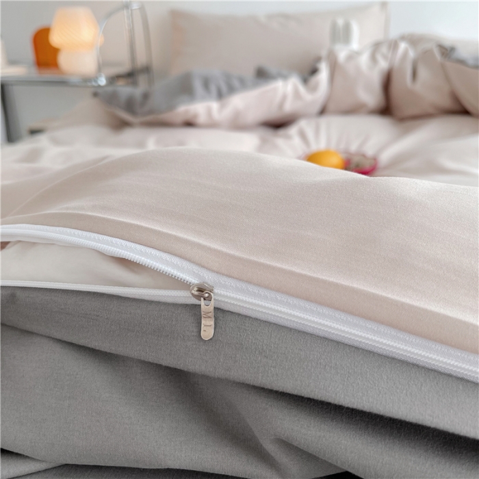 91家纺网 家纺一手货源 找家纺 曼璐家纺 105克加厚水洗棉日系无印风纯色被套床单床笠三件套卡其灰