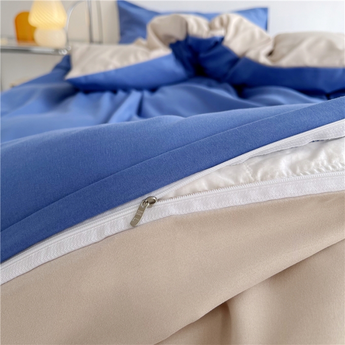 91家纺网 家纺一手货源 找家纺 曼璐家纺 105克加厚水洗棉日系无印风纯色被套床单床笠三件套蓝卡其