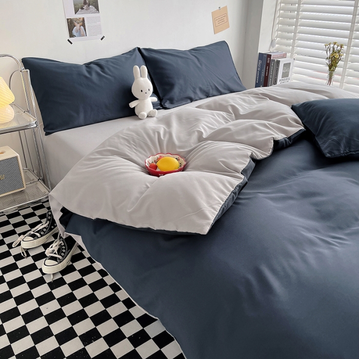 91家纺网 家纺一手货源 找家纺 曼璐 105克加厚水洗棉日系无印风纯色被套床单床笠三件套洛克兰灰