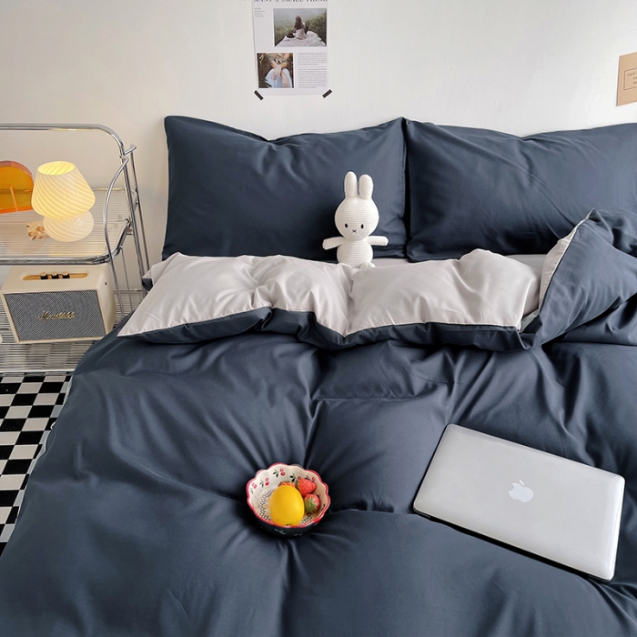 91家纺网 家纺一手货源 找家纺 曼璐 105克加厚水洗棉日系无印风纯色被套床单床笠三件套洛克兰灰