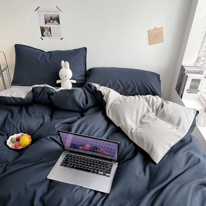 91家纺网 家纺一手货源 找家纺 曼璐 105克加厚水洗棉日系无印风纯色被套床单床笠三件套洛克兰灰