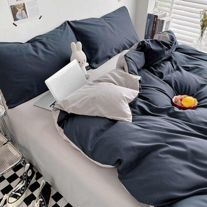 91家纺网 家纺一手货源 找家纺 曼璐 105克加厚水洗棉日系无印风纯色被套床单床笠三件套洛克兰灰