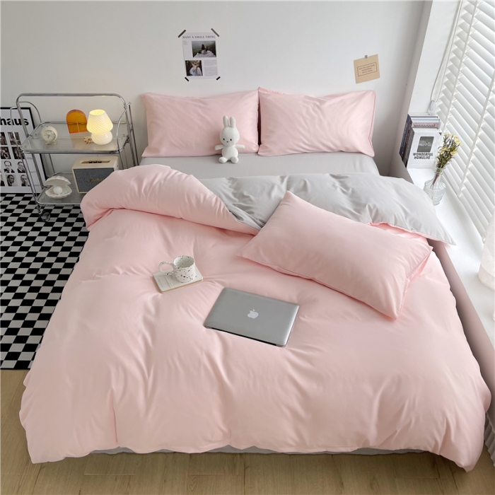 91家纺网 家纺一手货源 找家纺 曼璐家纺 105克加厚水洗棉日系无印风纯色被套床单床笠三件套蜜粉灰