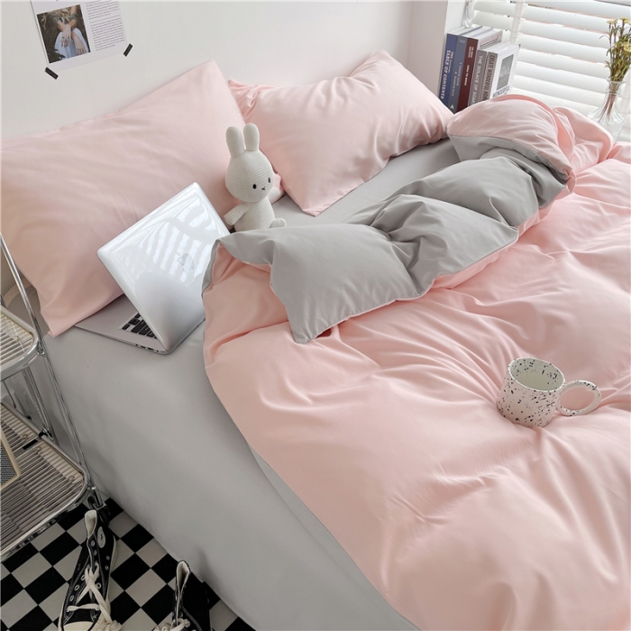 91家纺网 家纺一手货源 找家纺 曼璐家纺 105克加厚水洗棉日系无印风纯色被套床单床笠三件套蜜粉灰