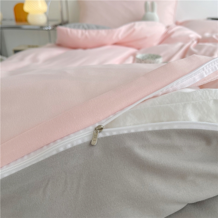 91家纺网 家纺一手货源 找家纺 曼璐家纺 105克加厚水洗棉日系无印风纯色被套床单床笠三件套蜜粉灰