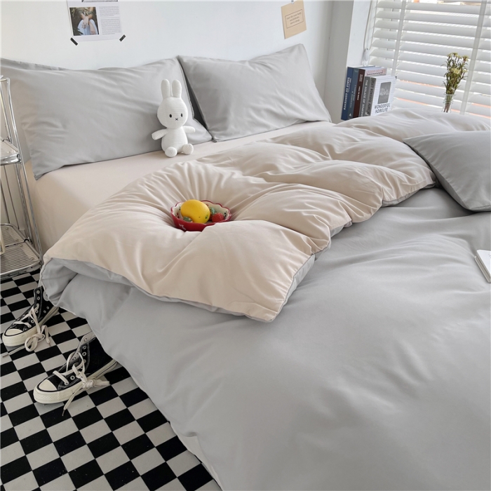91家纺网 家纺一手货源 找家纺 曼璐 105克加厚水洗棉日系无印风纯色被套床单床笠三件套浅灰卡其