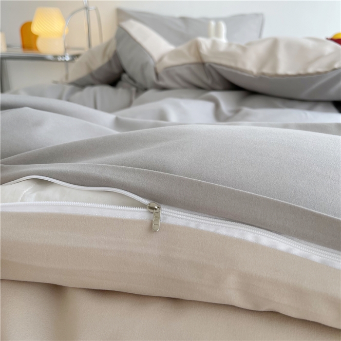 91家纺网 家纺一手货源 找家纺 曼璐 105克加厚水洗棉日系无印风纯色被套床单床笠三件套浅灰卡其