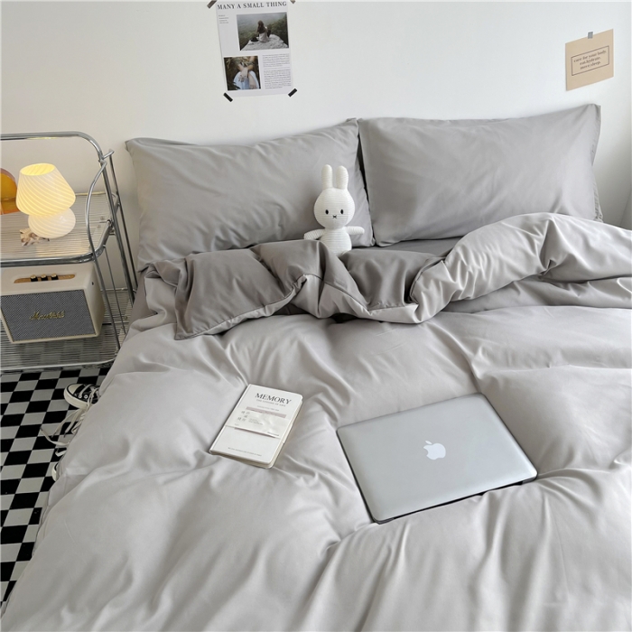 91家纺网 家纺一手货源 找家纺 曼璐105克加厚水洗棉日系无印风纯色被套床单床笠三件套浅灰深灰
