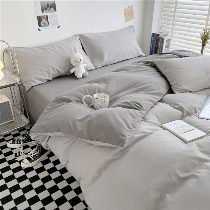 91家纺网 家纺一手货源 找家纺 曼璐105克加厚水洗棉日系无印风纯色被套床单床笠三件套浅灰深灰