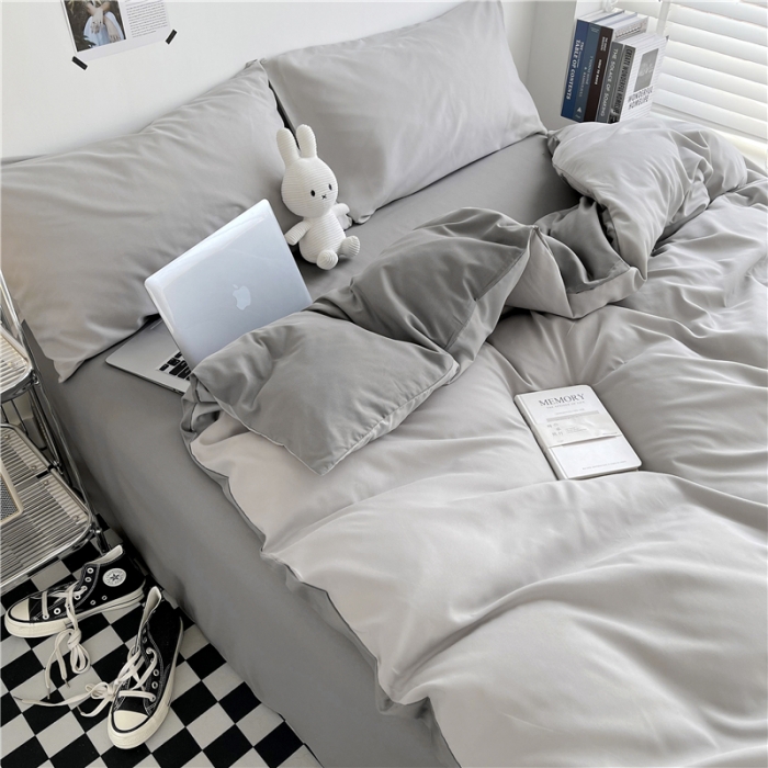 91家纺网 家纺一手货源 找家纺 曼璐105克加厚水洗棉日系无印风纯色被套床单床笠三件套浅灰深灰