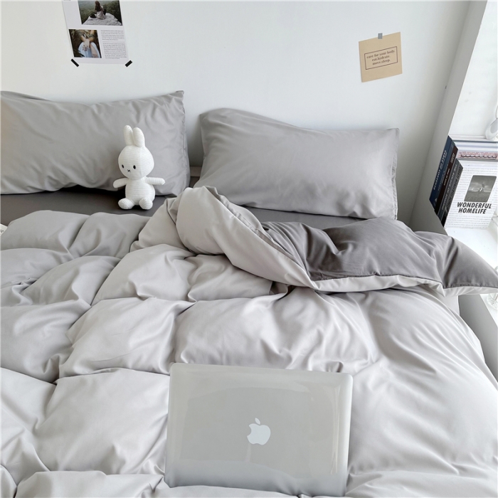 91家纺网 家纺一手货源 找家纺 曼璐105克加厚水洗棉日系无印风纯色被套床单床笠三件套浅灰深灰