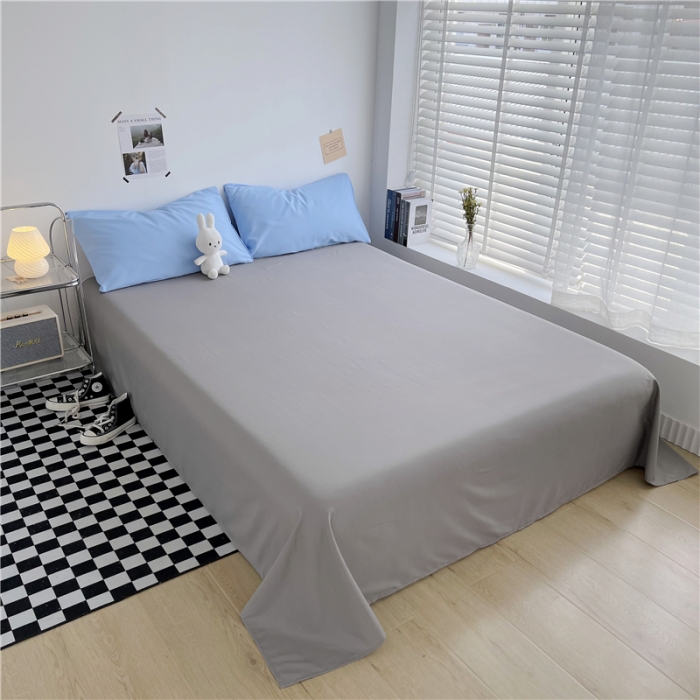91家纺网 家纺一手货源 找家纺 曼璐家纺 105克加厚水洗棉日系无印风纯色被套床单床笠三件套浅蓝灰