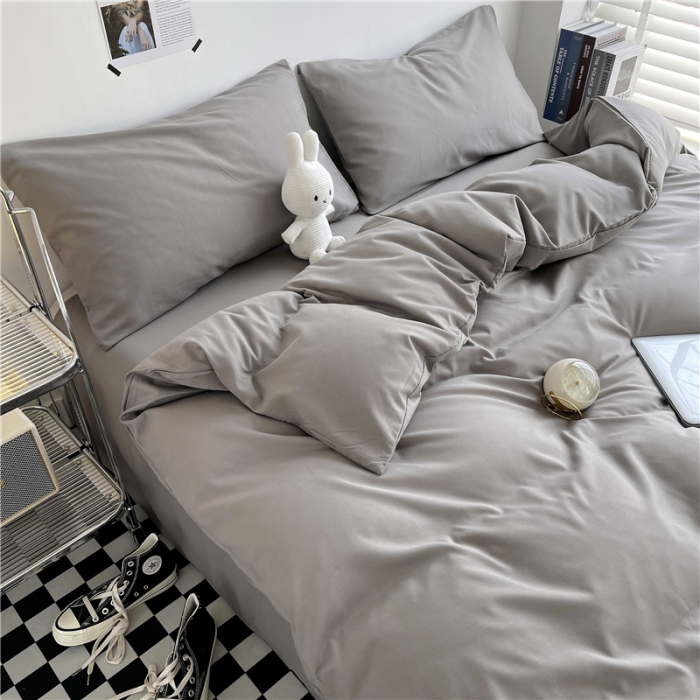 91家纺网 家纺一手货源 找家纺 曼璐家纺 105克加厚水洗棉日系无印风纯色被套床单床笠三件套深灰