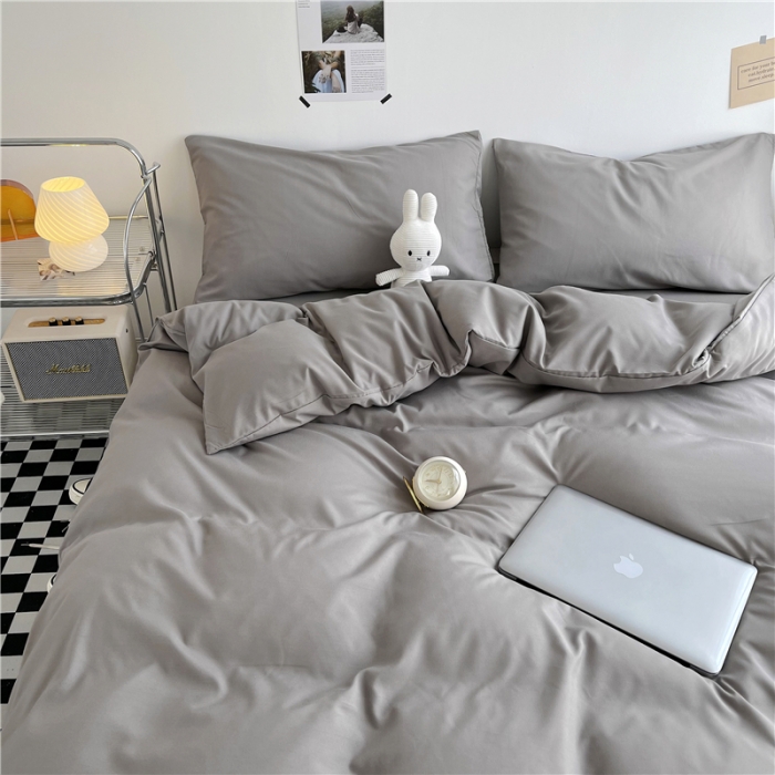 91家纺网 家纺一手货源 找家纺 曼璐家纺 105克加厚水洗棉日系无印风纯色被套床单床笠三件套深灰