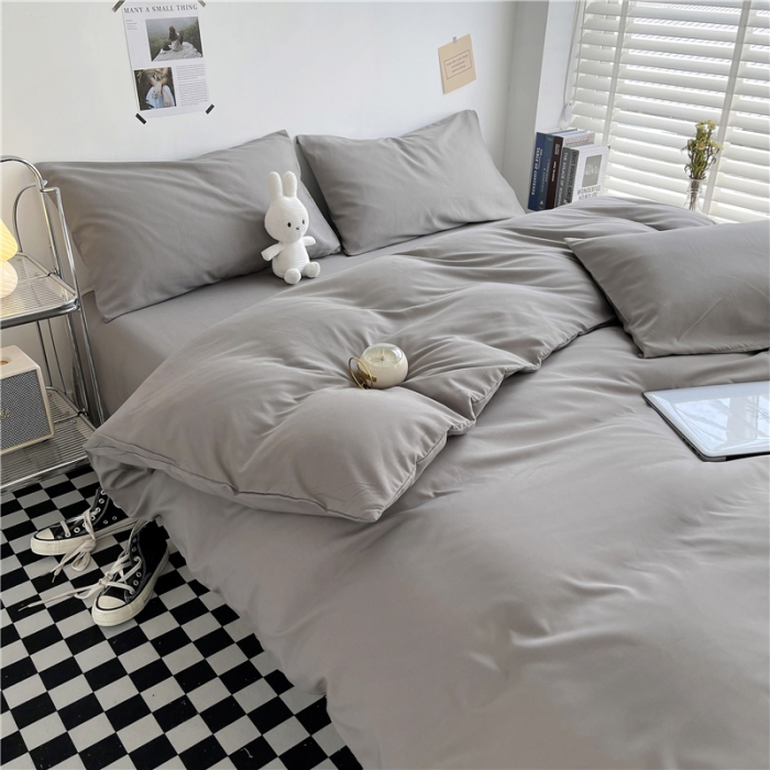 91家纺网 家纺一手货源 找家纺 曼璐家纺 105克加厚水洗棉日系无印风纯色被套床单床笠三件套深灰