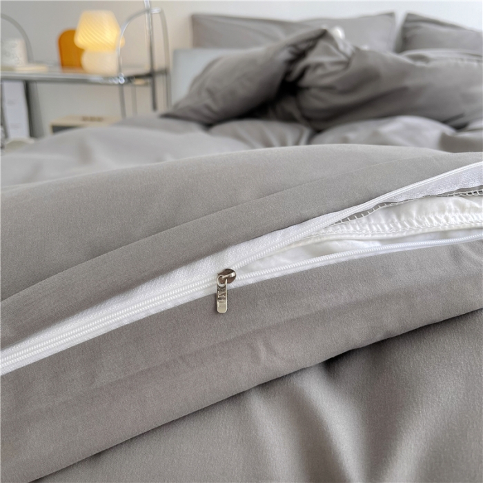 91家纺网 家纺一手货源 找家纺 曼璐家纺 105克加厚水洗棉日系无印风纯色被套床单床笠三件套深灰