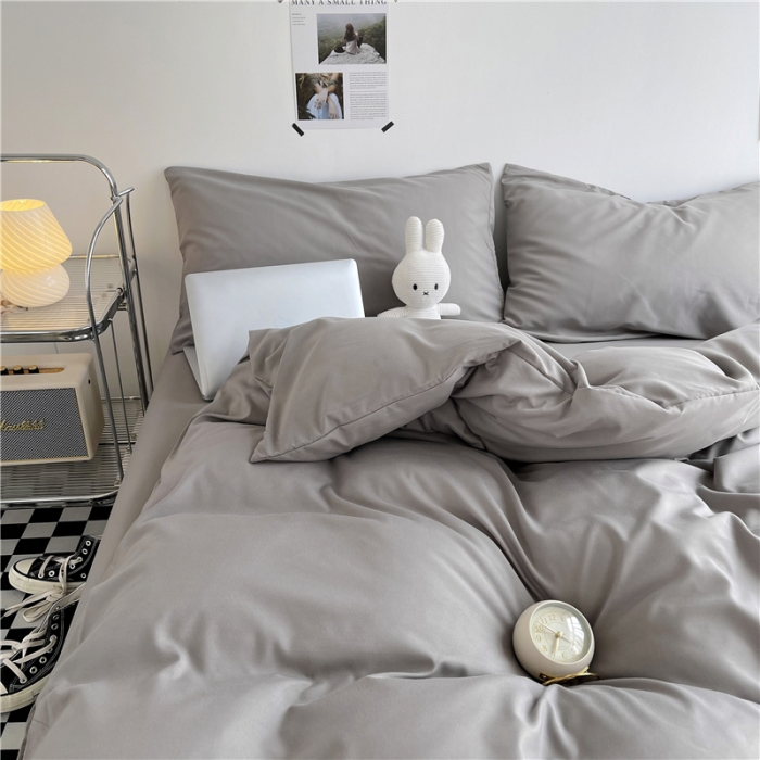 91家纺网 家纺一手货源 找家纺 曼璐家纺 105克加厚水洗棉日系无印风纯色被套床单床笠三件套深灰