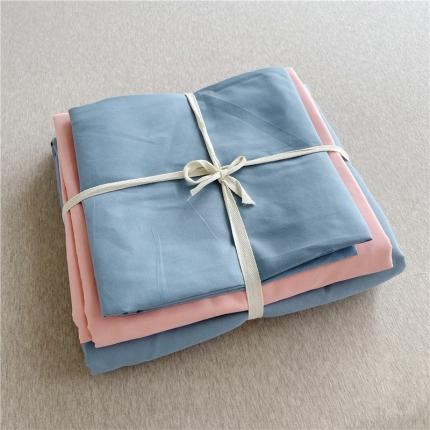 105克加厚水洗棉日式无印风格子条纹四件套纯色被套床单床笠三件套雾蓝玉