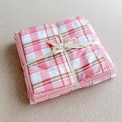 曼璐家纺 105克加厚水洗棉日系无印风纯色被套床单床笠三件套草莓格