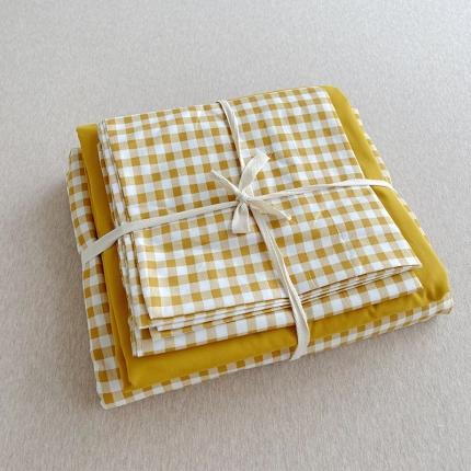 曼璐家纺 105克加厚水洗棉日系无印风纯色被套床单床笠三件套黄小格