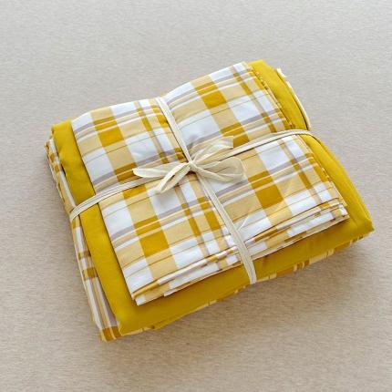 曼璐家纺 105克加厚水洗棉日系无印风纯色被套床单床笠三件套芒果格