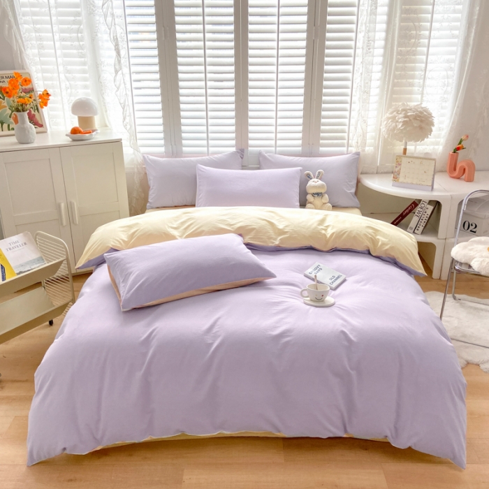 91家纺网 家纺一手货源 找家纺 雨帆家纺 2023新款ins风水洗棉磨毛四件套 紫芝士双拼