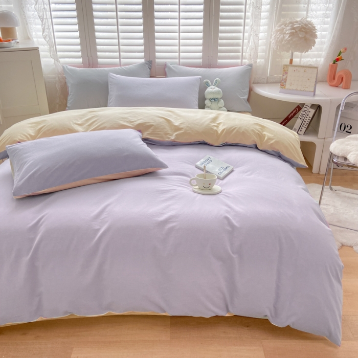 91家纺网 家纺一手货源 找家纺 雨帆家纺 2023新款ins风水洗棉磨毛四件套 紫芝士双拼