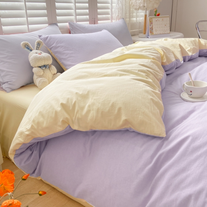 91家纺网 家纺一手货源 找家纺 雨帆家纺 2023新款ins风水洗棉磨毛四件套 紫芝士双拼