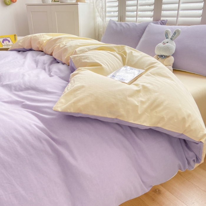 91家纺网 家纺一手货源 找家纺 雨帆家纺 2023新款ins风水洗棉磨毛四件套 紫芝士双拼