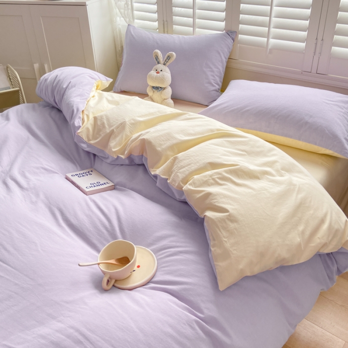 91家纺网 家纺一手货源 找家纺 雨帆家纺 2023新款ins风水洗棉磨毛四件套 紫芝士双拼