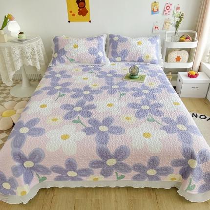 91家纺网 家纺一手货源 找家纺 岚吉 新款精梳棉珍珠棉小仙女款床盖三件套 陌上花开-清新粉