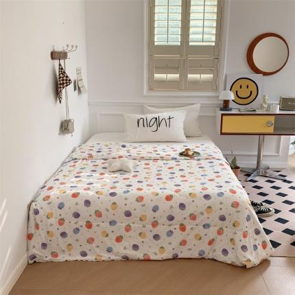 91家纺网 家纺一手货源 找家纺 顾里家纺 2022新款牛奶针织棉夏被-韩式场景 草莓点点