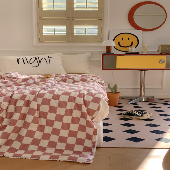 91家纺网 家纺一手货源 找家纺 顾里家纺 2022新款牛奶针织棉夏被-韩式场景 豆沙粉